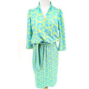 Gretchen Scott Heavens Gate So Sexy It Hurts Dress SML Blue Lime Preppy Coastal